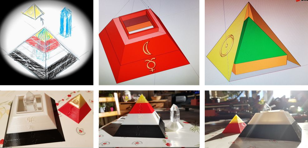 La chambre interne du pyramidion (en vert) a un autre rapport au Nombre d'Or (Grande Pyramide), et son revêtement est translucide.